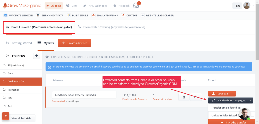 extracted contacts directly to GrowMeOrganic