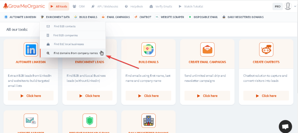 Convert Company Names to Domains in 4 easy steps 1 Click on find domains from company names
