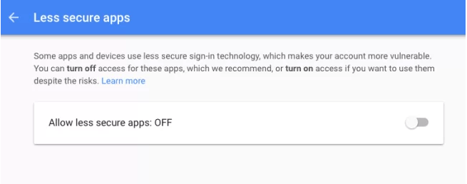 Gmail SMTP Settings 1 less secure apps