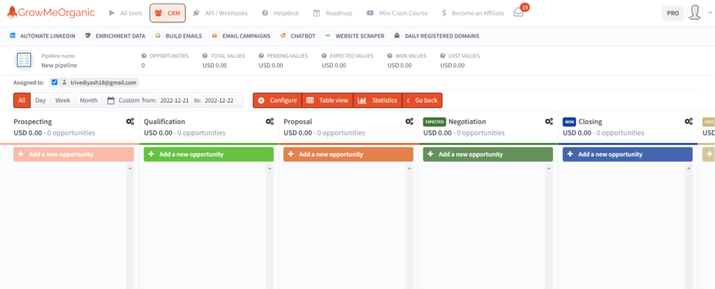 growmeorganic's dashboard