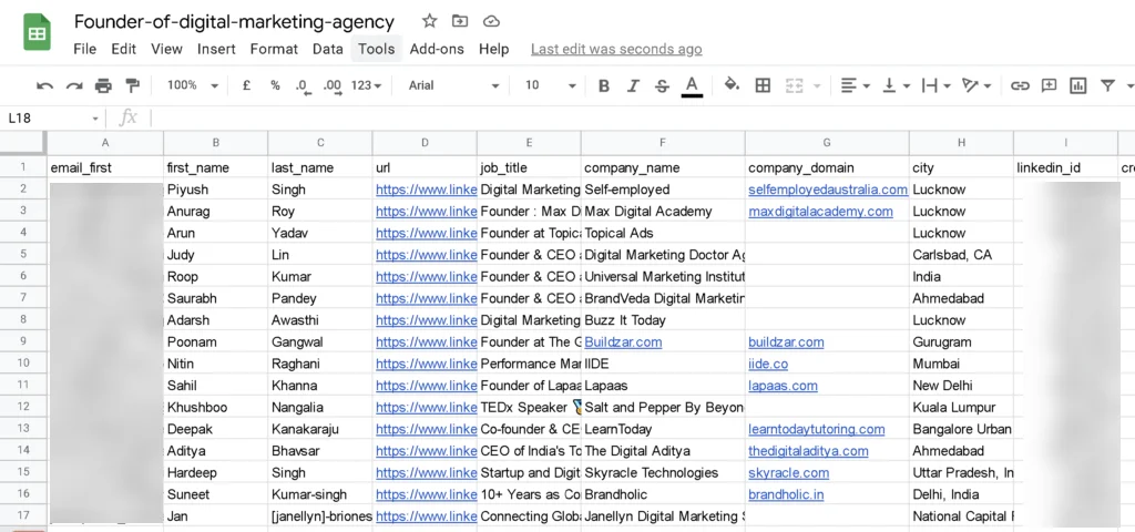 GrowMeOrganic's linkedin email extractor extension for chrome sheet