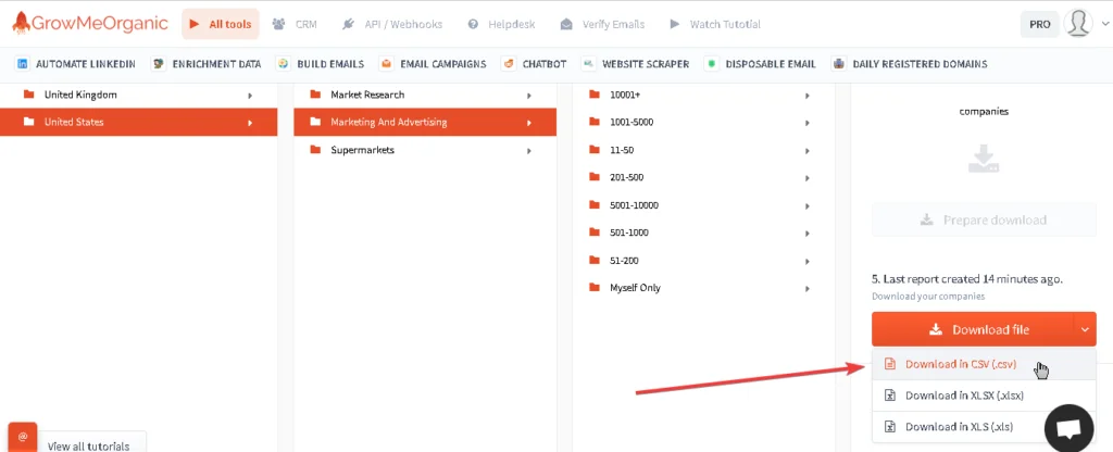 Download the extracted data to CSV, XLSX or XLS file. 