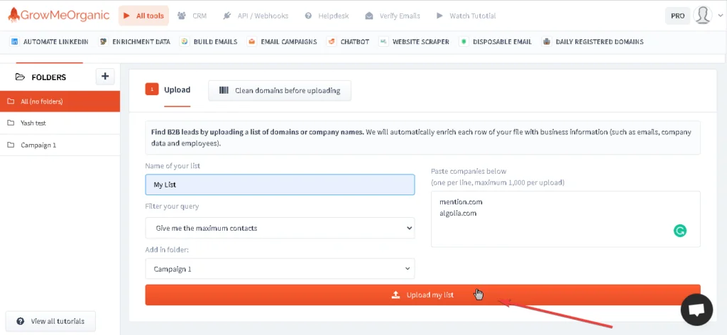 Uploading the domain list