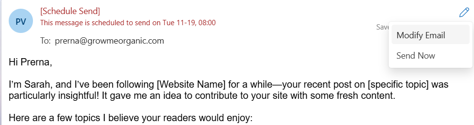 how do i schedule an outlook email