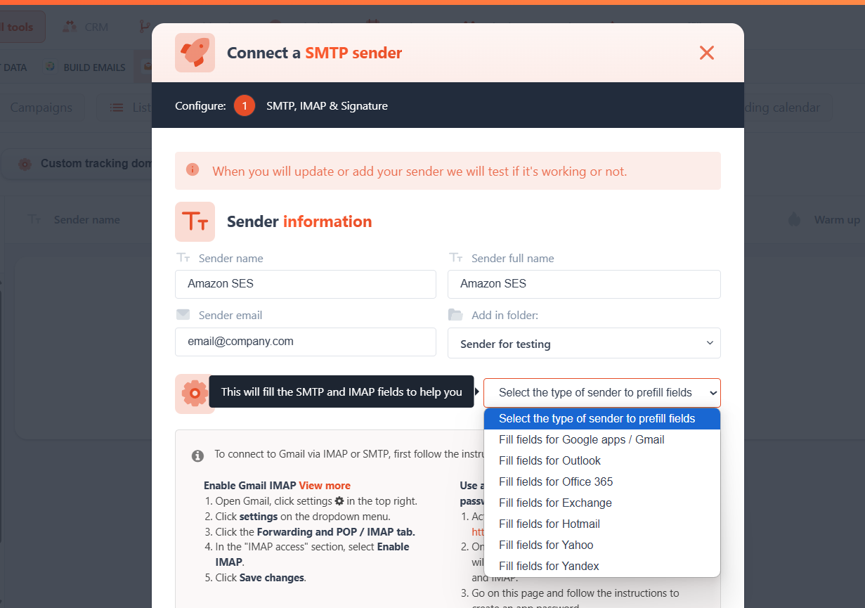 connect a sender