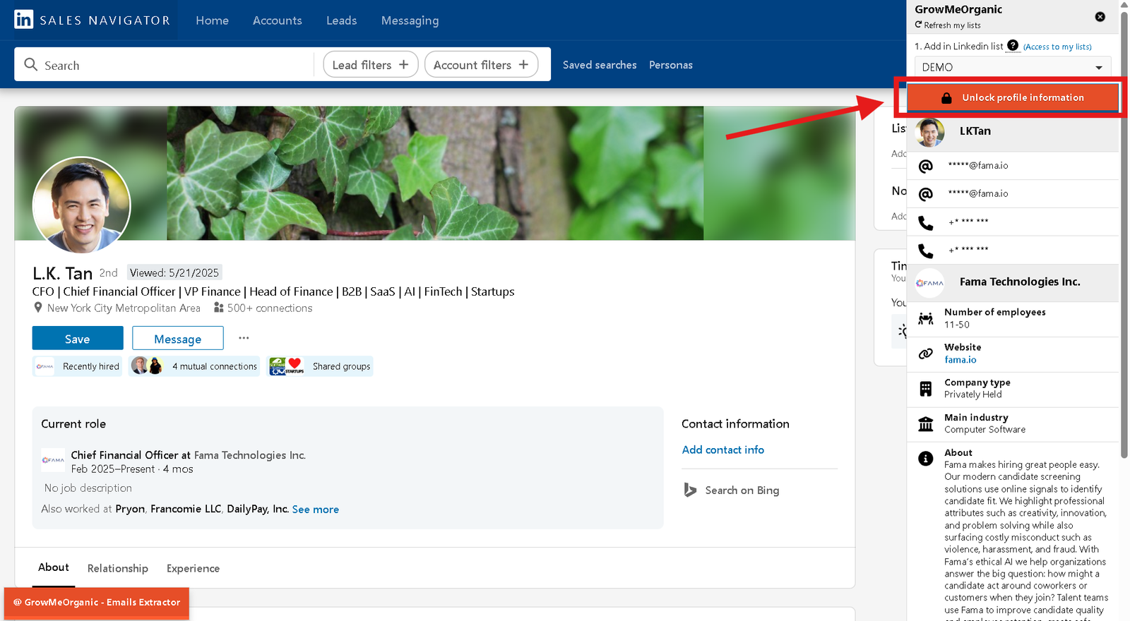 extract email from linkedin sales navigator