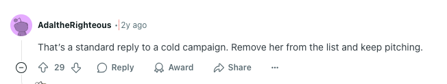 comment about negative response from cold emails