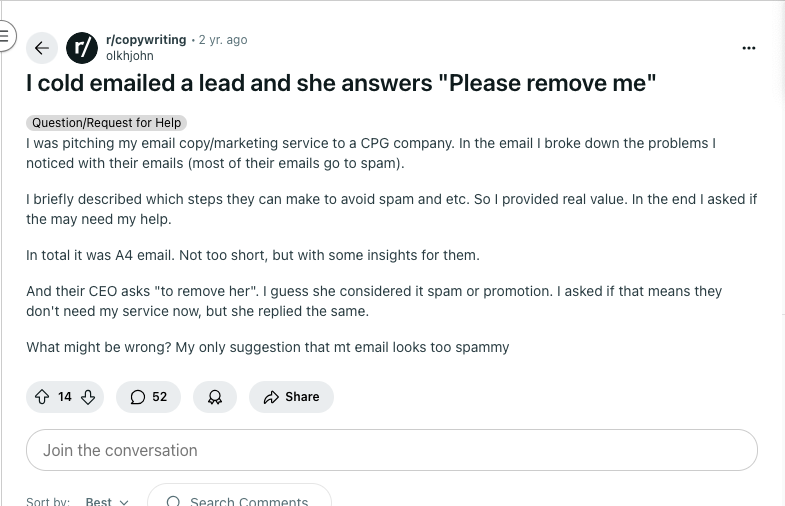 negative reply from cold emailing