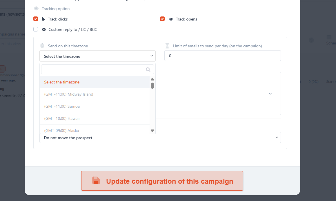 selecting a time zone in email campaign