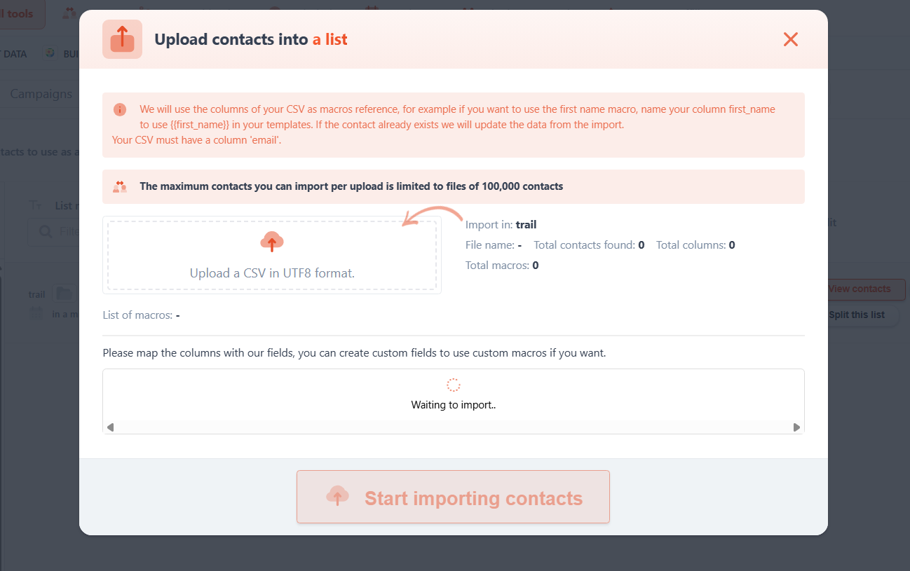 upload contacts a list